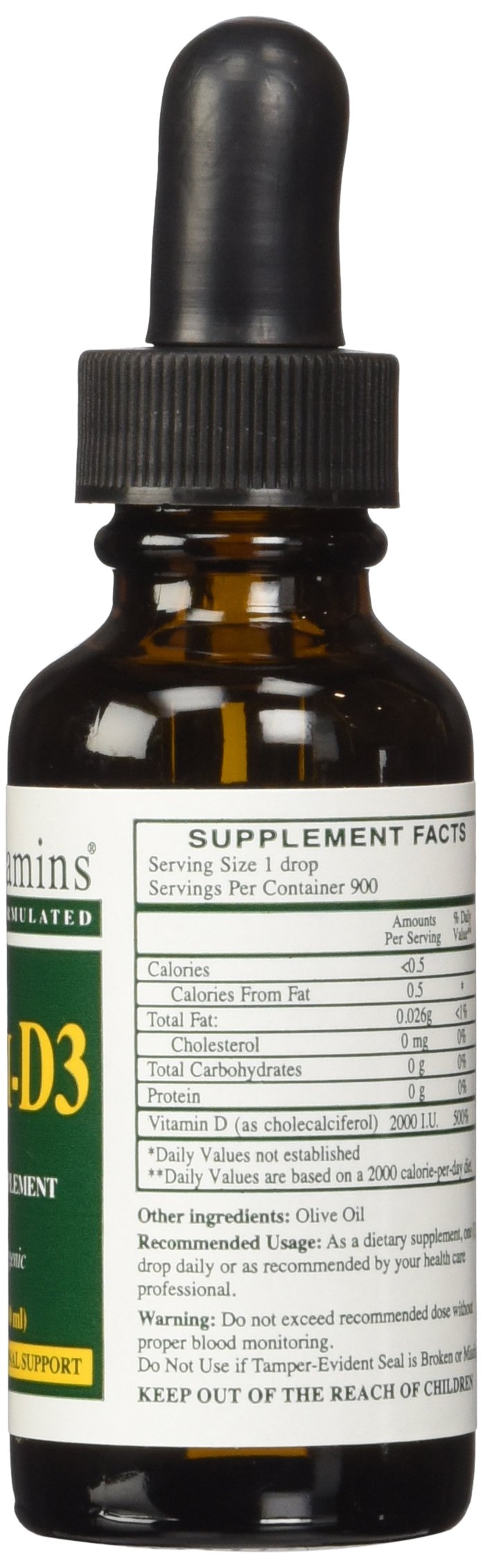 Rx Vitamins Liqui-D3 bottle pour demonstrates quick dosing for daily vitamin D3 intake.