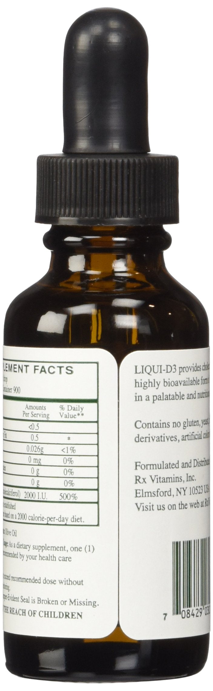 Rx Vitamins Liqui-D3 dosing dropper ready for precise vitamin D3 administration.