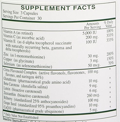 Rx Vitamins The Ocular Formula capsules close-up emphasizes photo-protective nutrients for daily use.