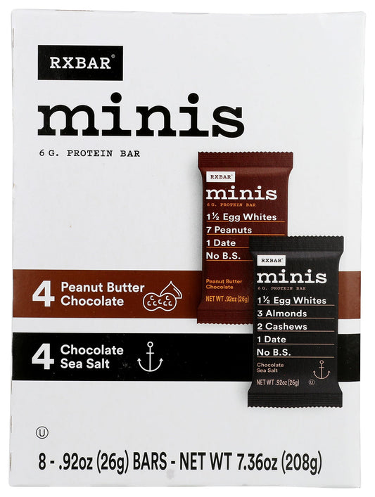 RXBAR Minis Peanut Butter Chocolate pack front, protein-forward snack for busy days
