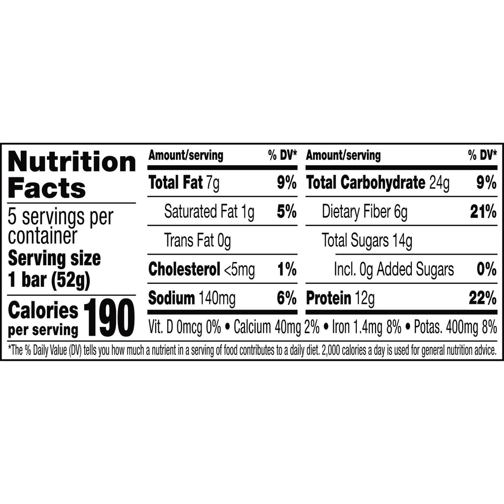 RXBAR nutrition panel highlights 12g protein and gluten-free.