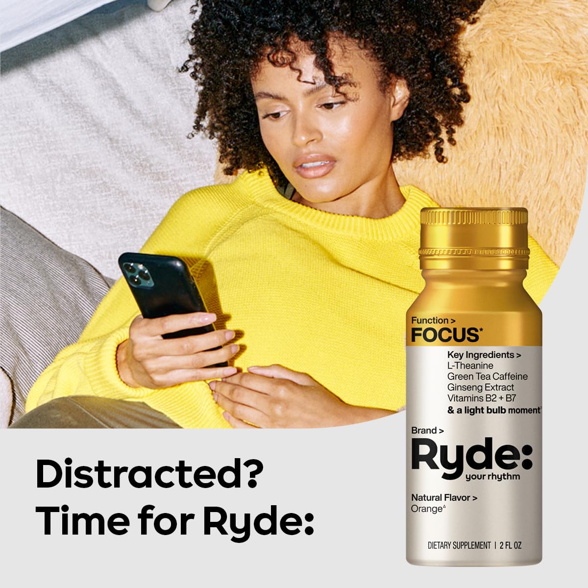 Ryde Focus Shot pocket-sized 2oz bottle ideal for travel