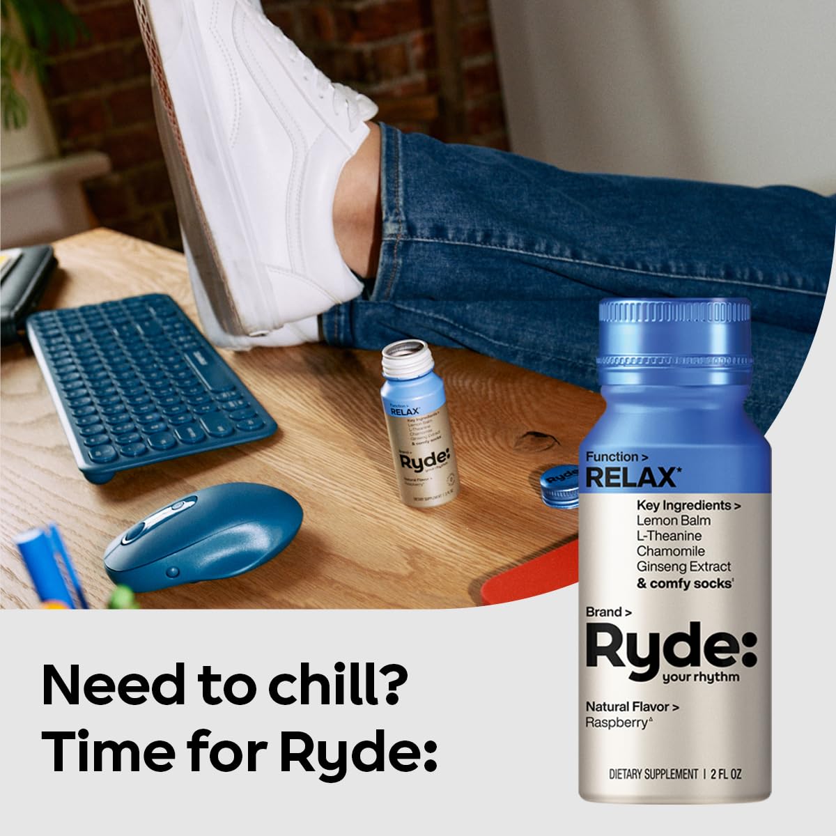 RYDE Relax Shot 8-pack box showcases on-the-go calming for busy days