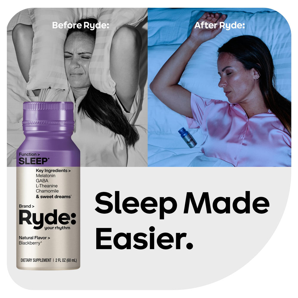 Ryde Sleep bottle pour demonstrates fast-acting, on-the-go bedtime support.