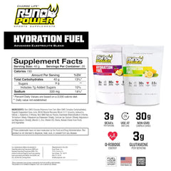 Ryno Power Hydration Fuel Lemon Lime back label shows nutrition details