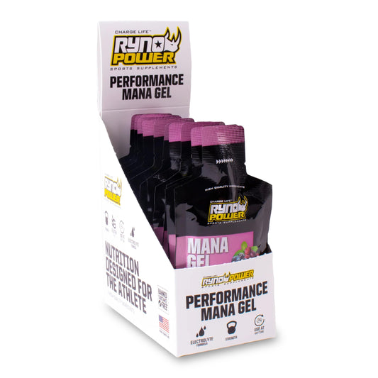 Ryno Power Mana gel caddy featuring 12 servings in mixed berries flavor