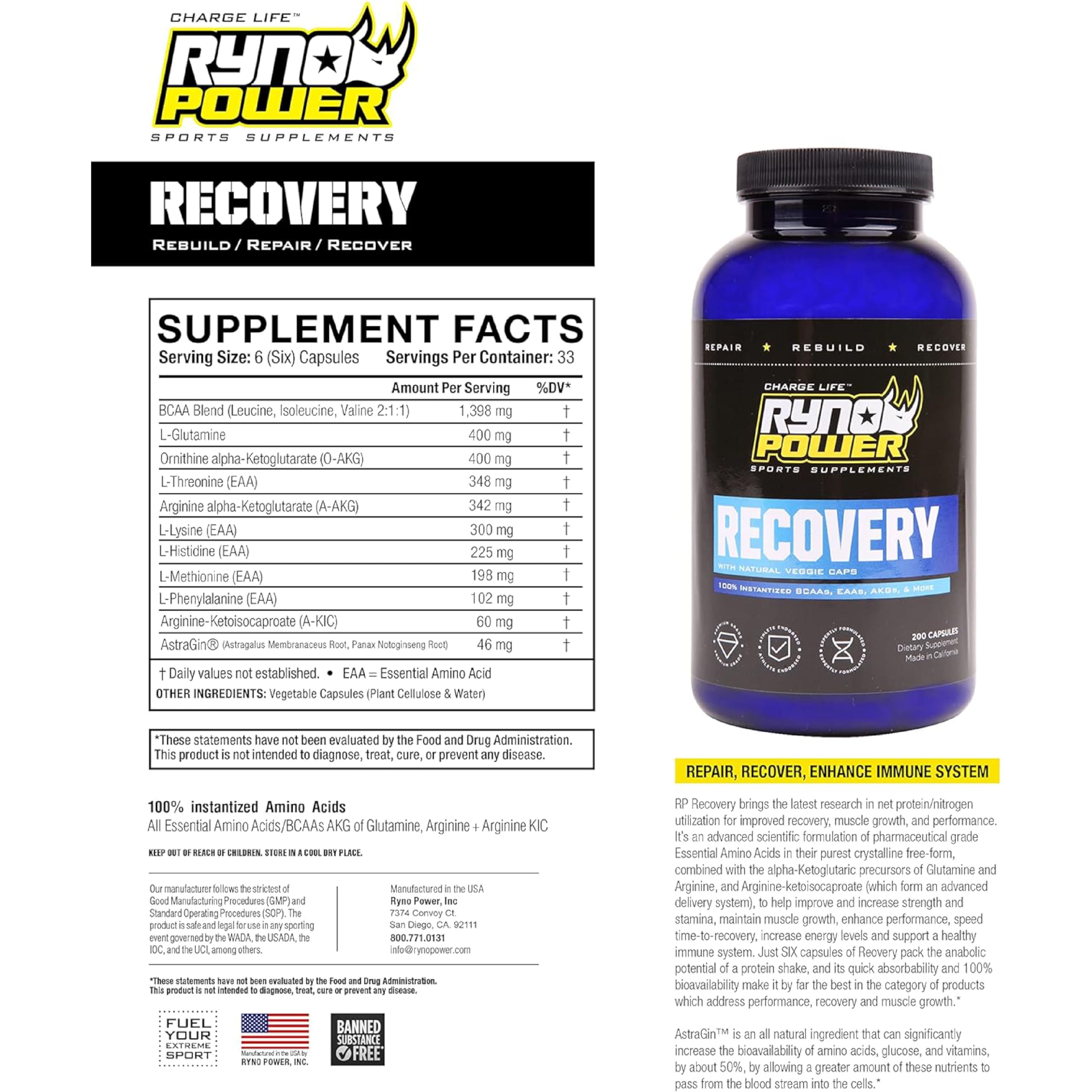 Ryno Power Recovery bottle on shelf for gym-ready routine.