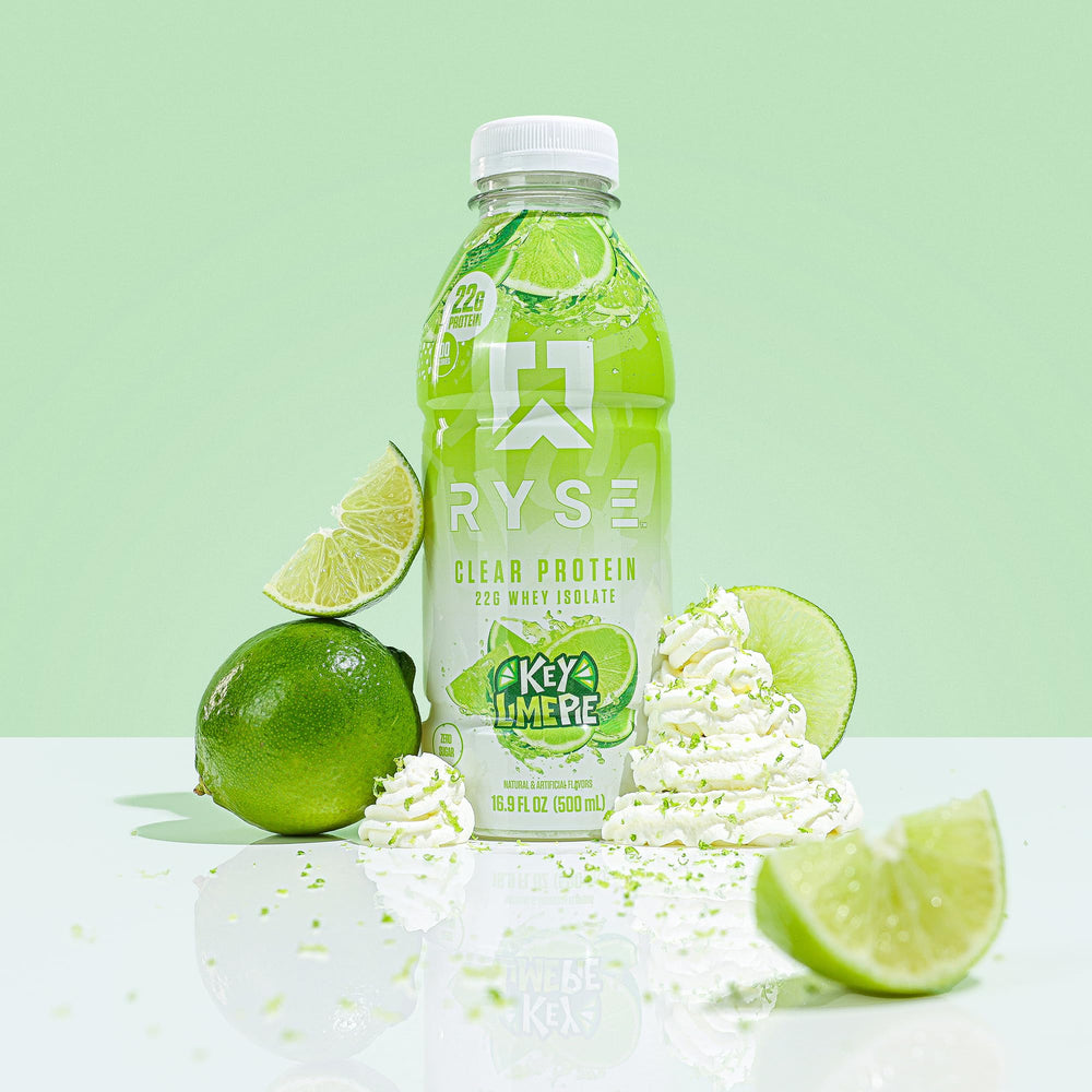 RYSE Clear Protein Drink Key Lime Pie 12-pack – convenient protein for busy days.