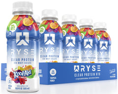 RYSE Clear Protein Drink bottle in Kool-Aid Tropical Punch for on-the-go protein