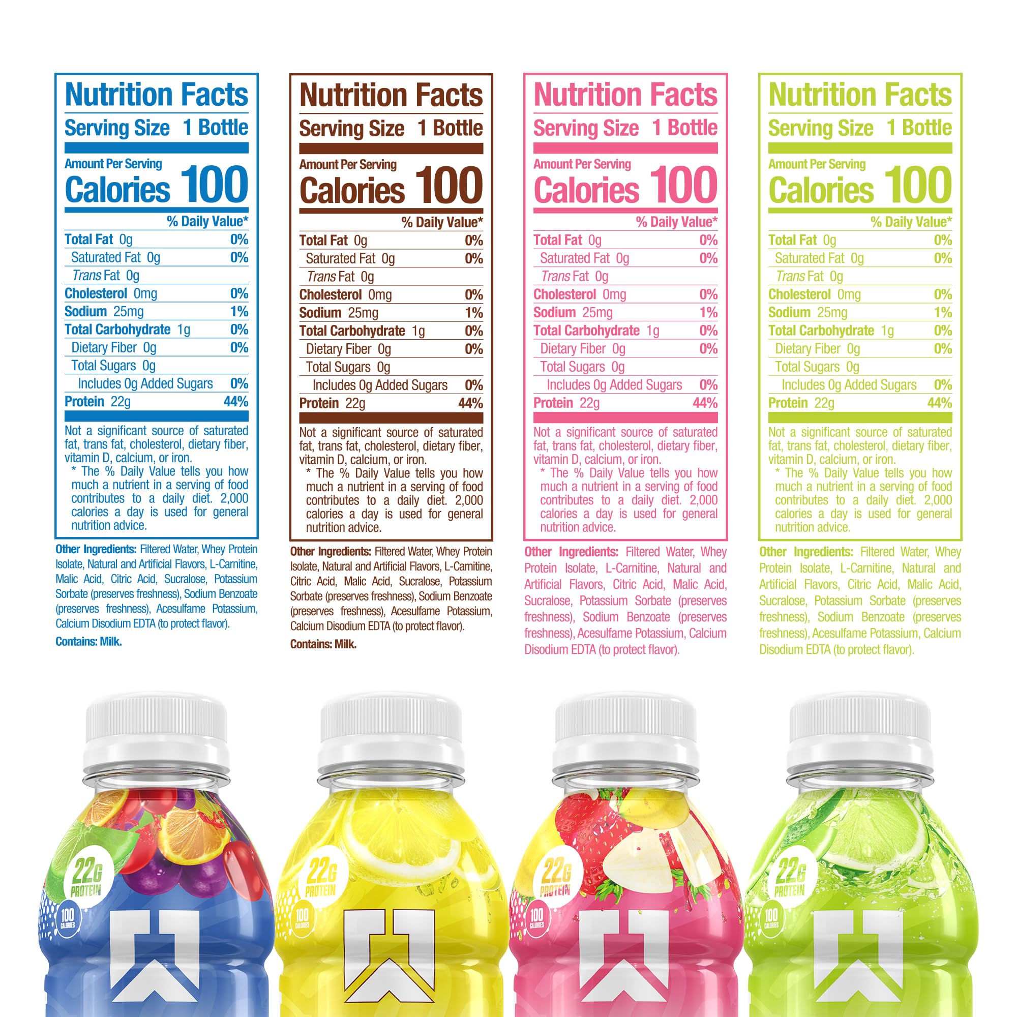RYSE Clear Protein Drink nutrition label close-up, emphasizing zero sugar and 100 calories.