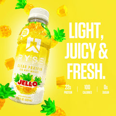 RYSE Clear Protein Drink pineapple glass scene, refreshing hydration.