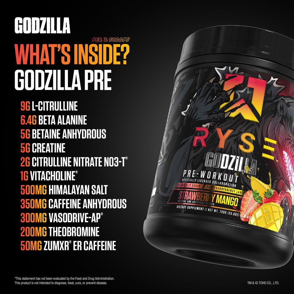 RYSE Godzilla Citrulline bottle highlighting blood flow and pumps