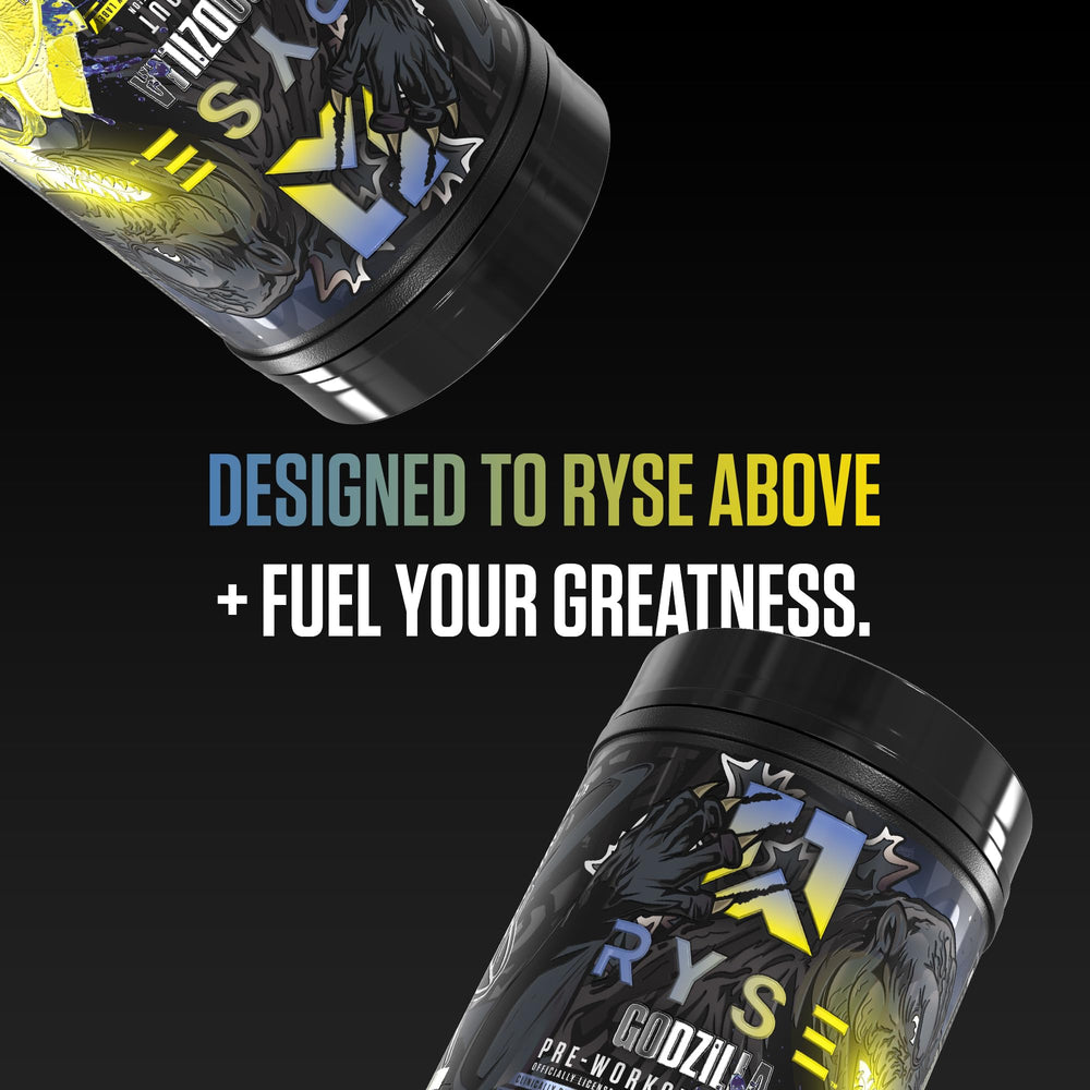 Morning training setup with RYSE Godzilla X Noel Deyzel Pre Workout ready to mix.