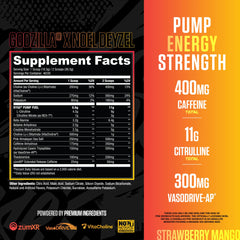 Godzilla pre-workout scoop on label showing premium formula