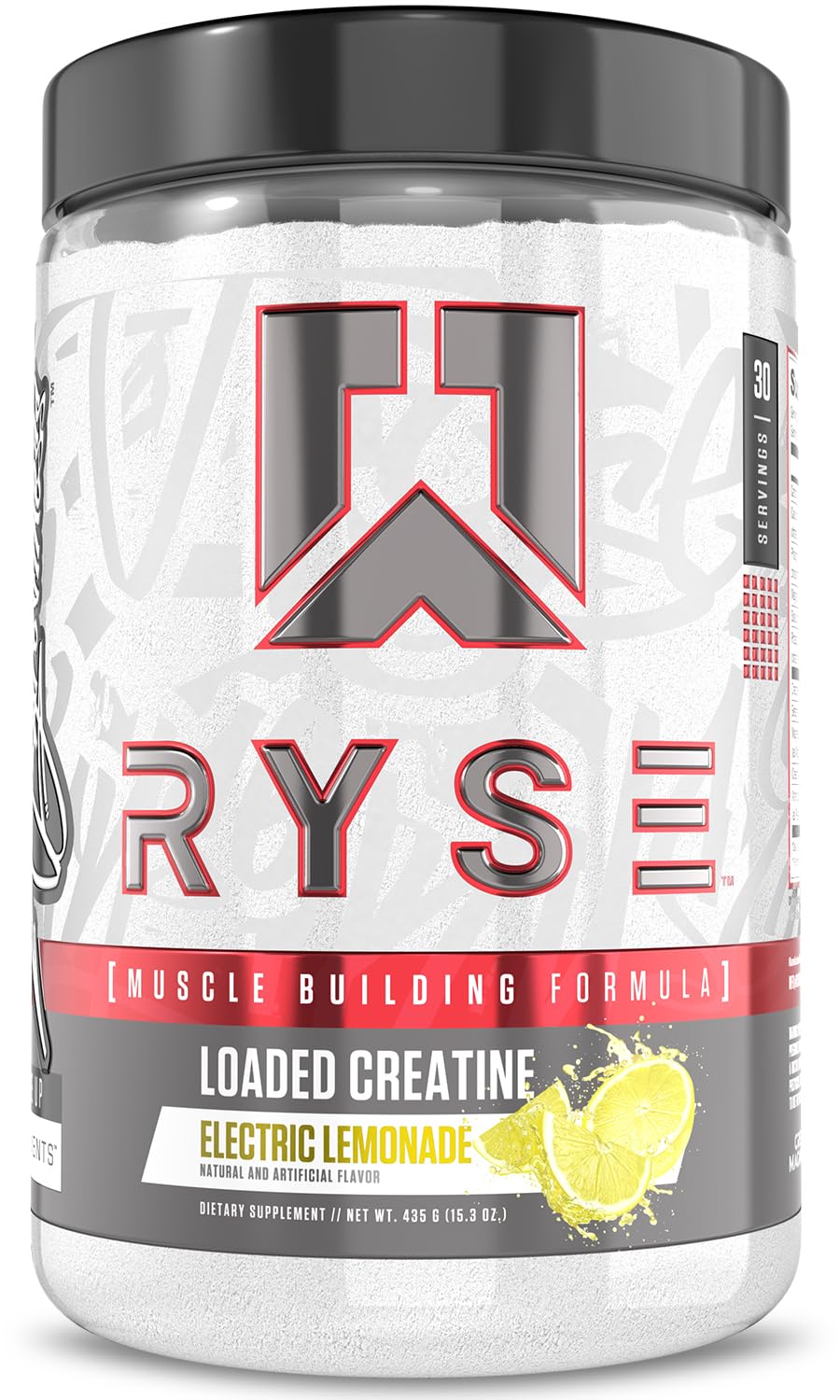 RYSE Loaded Creatine Electric Lemonade tub supports strength and lean muscle.