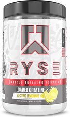 RYSE Loaded Creatine Electric Lemonade tub supports strength and lean muscle.