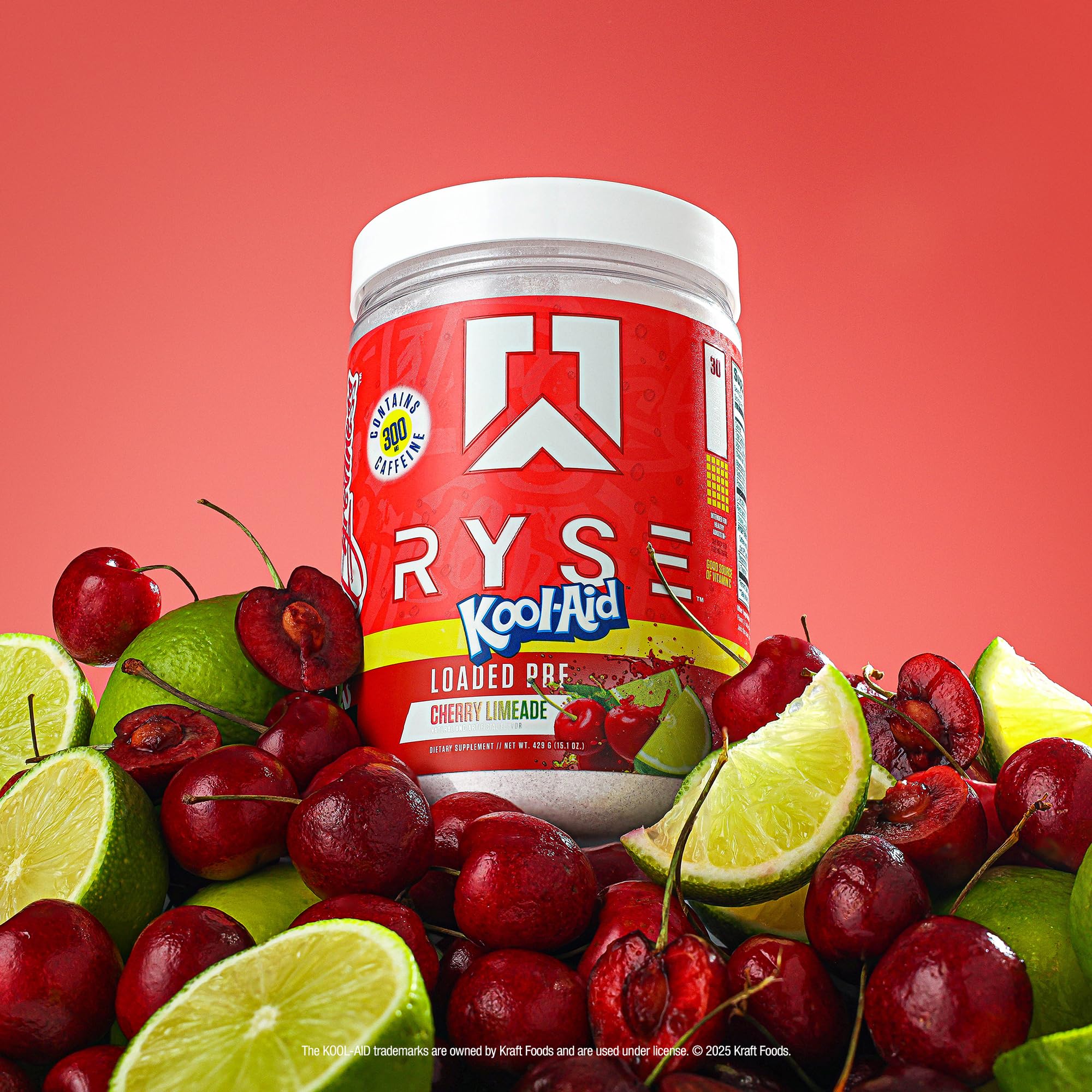 RYSE Loaded 30-serving tub alongside spoon signals daily use for sustained energy