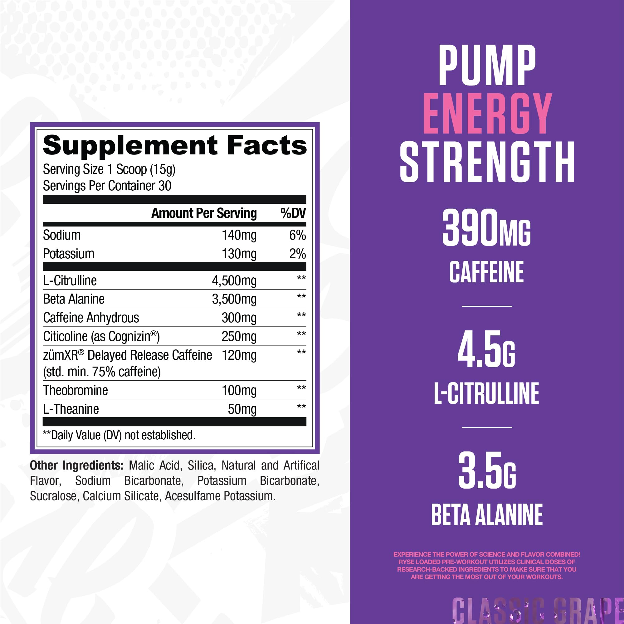 RYSE Loaded Bazooka Grape scoop illustrating convenient serving for explosive pumps.