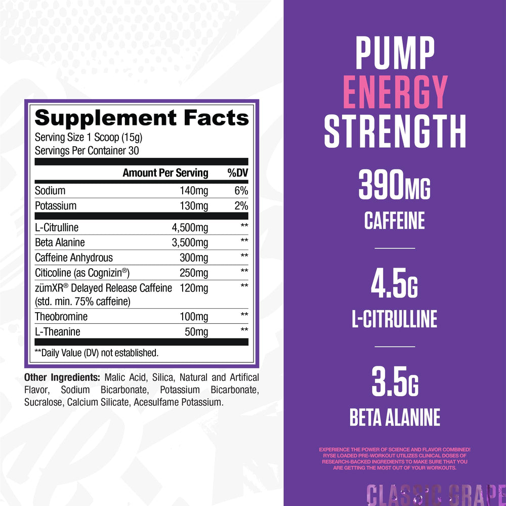 RYSE Loaded Bazooka Grape scoop illustrating convenient serving for explosive pumps.