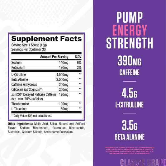 RYSE Loaded Bazooka Grape scoop illustrating convenient serving for explosive pumps.