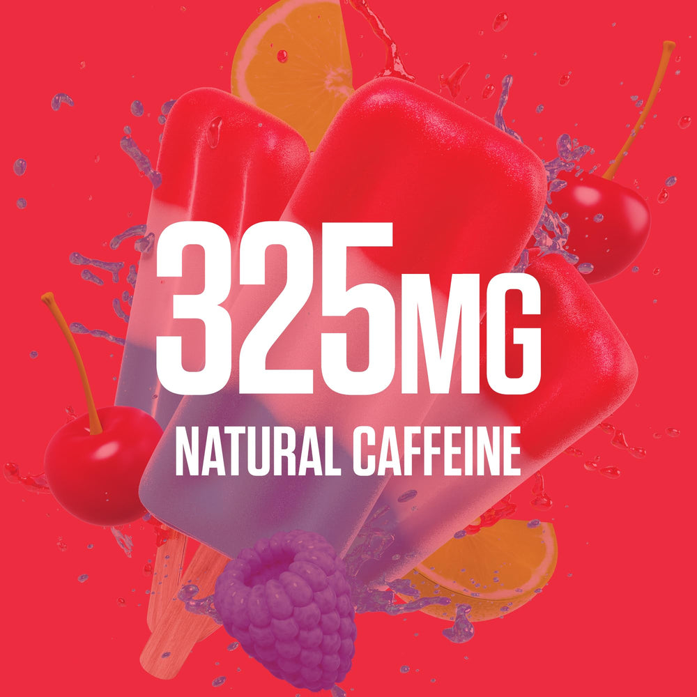 Close-up shows 325 mg caffeine per serving.