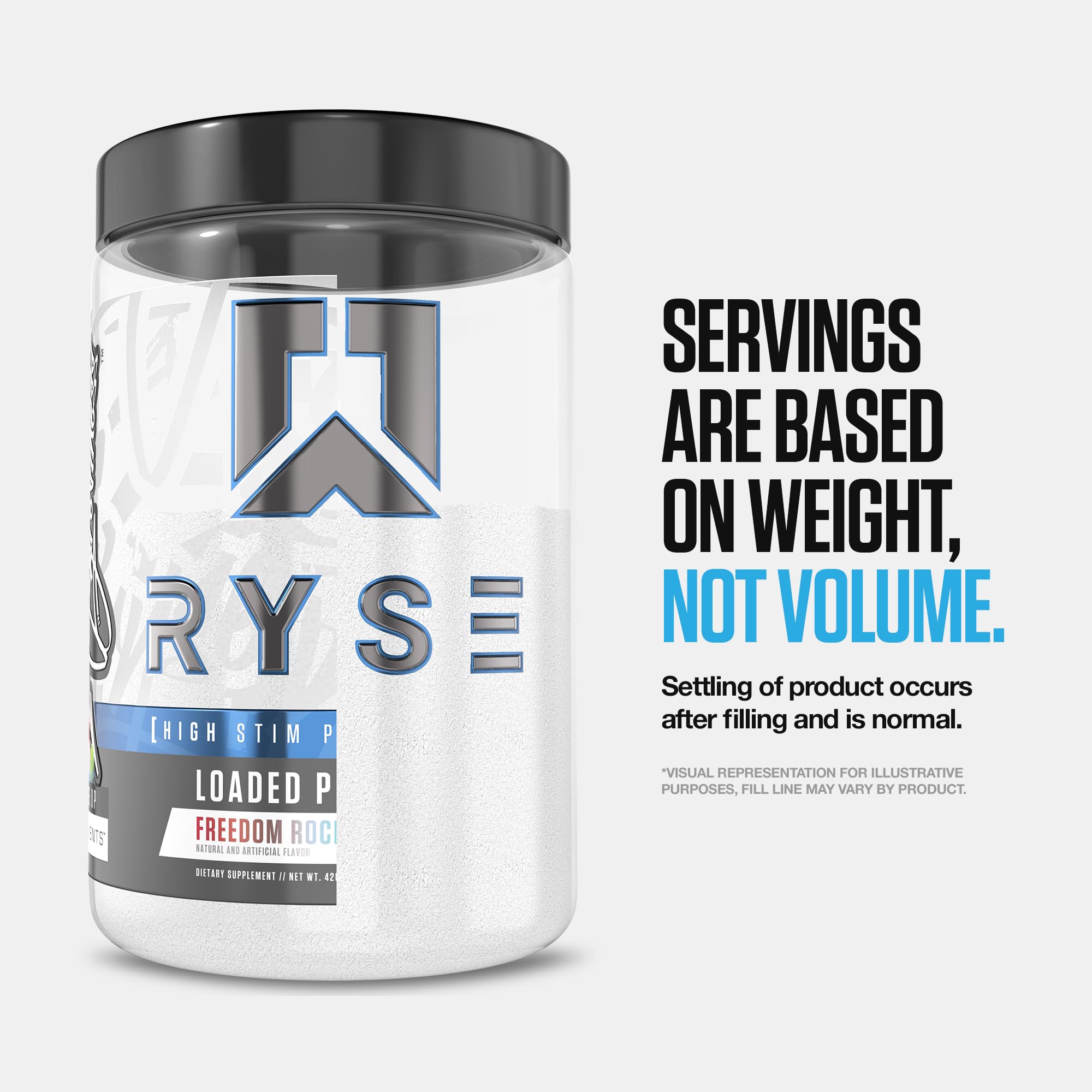 Ryse tub with nutrition facts and brand logo on display.