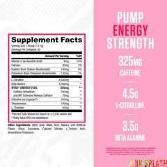 RYSE Loaded Pink Splash scoop dispensing for consistent pre-workout dosing.