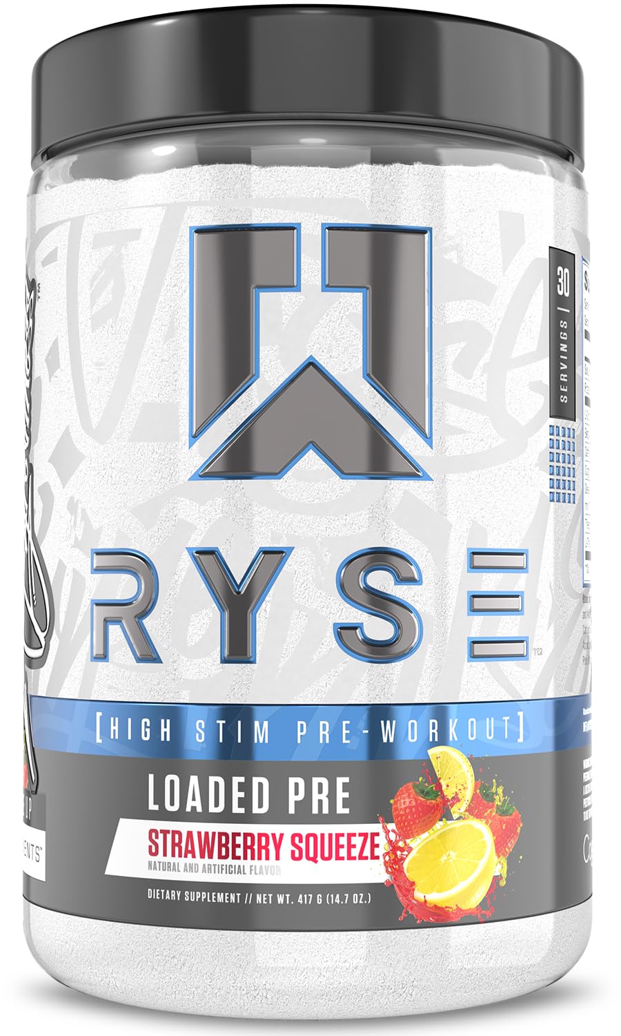 RYSE Loaded Pre Workout Powder Strawberry Squeeze scoop ready for a clean pump and focus.
