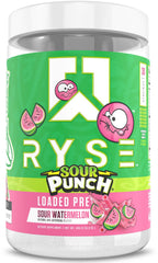 RYSE Loaded Pre Workout Sour Punch Watermelon tub ready for daily training energy
