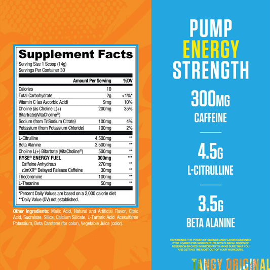 RYSE Loaded SunnyD Tangy Original flavor close-up for crave-worthy taste during workouts