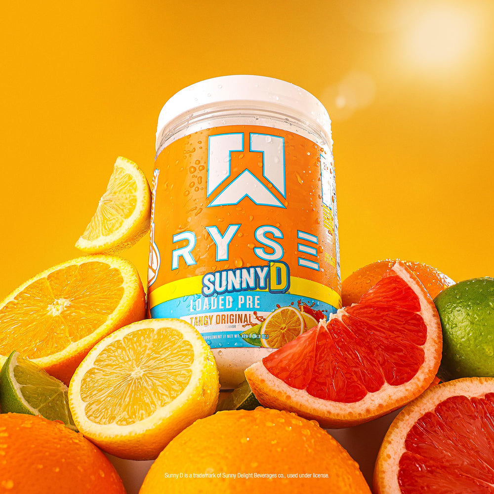 RYSE SunnyD Tangy Original prepared drink in a shaker during training session