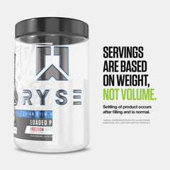 RYSE Loaded tub nutrition facts and caffeine content visible.