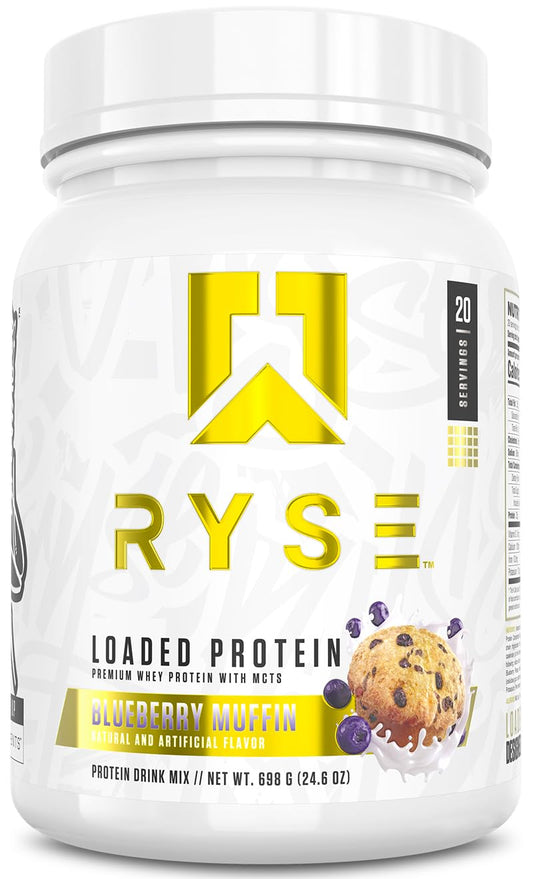 RYSE Loaded Protein Blueberry Bottle for post-workout protein recovery.