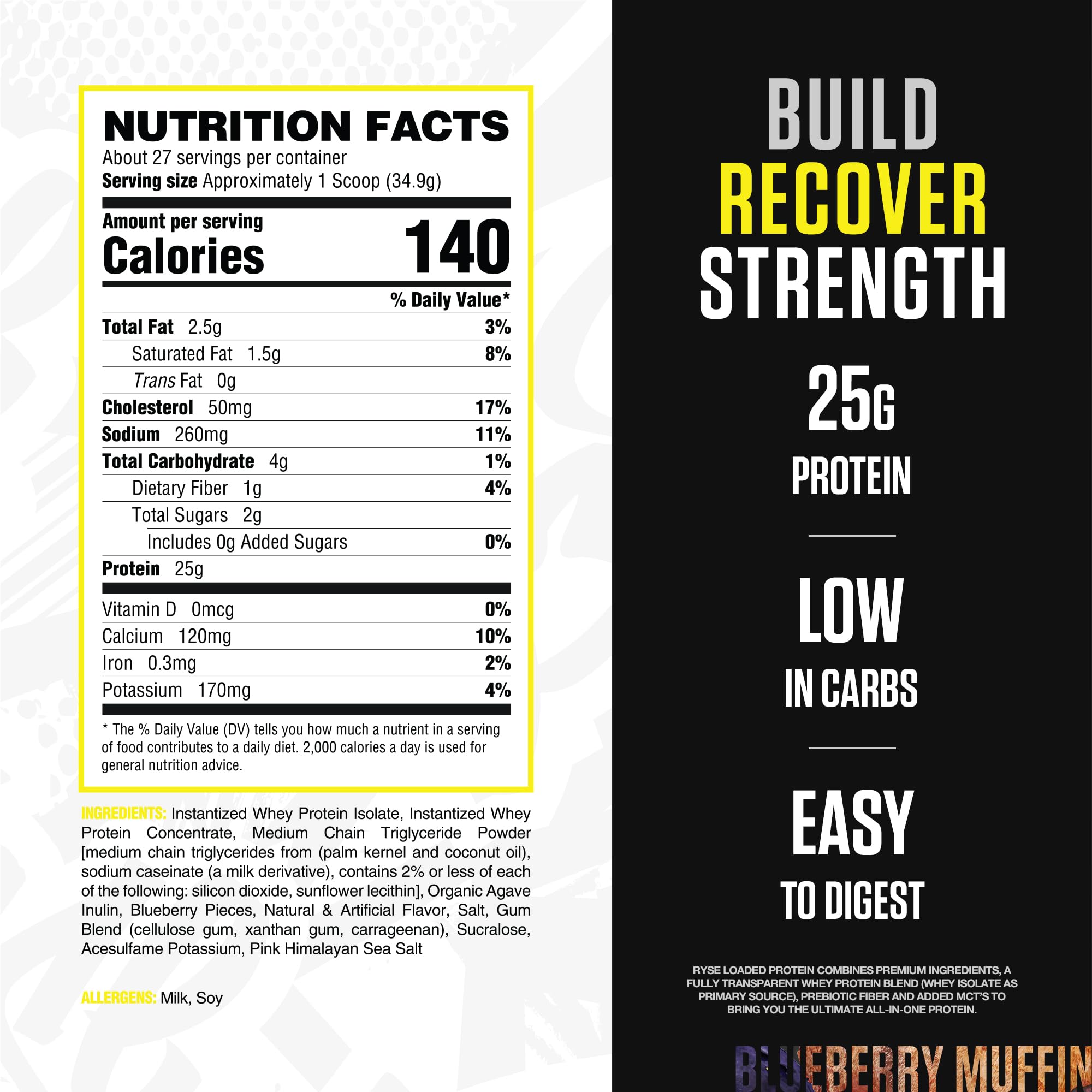 Scoop of RYSE Loaded Protein Powder showing powder texture for quick workouts