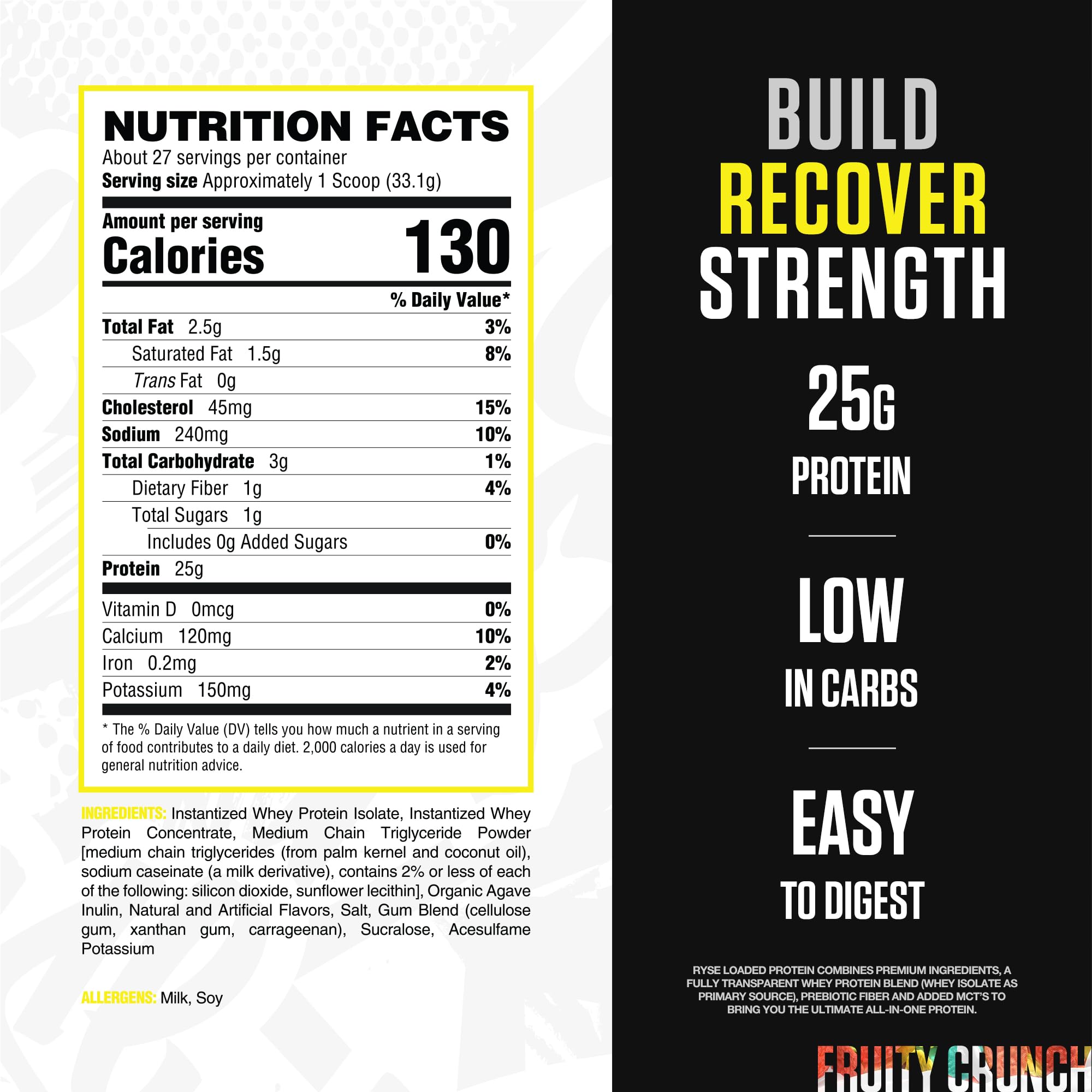 RYSE Loaded Protein Fruity Crunch scoop for convenient serving