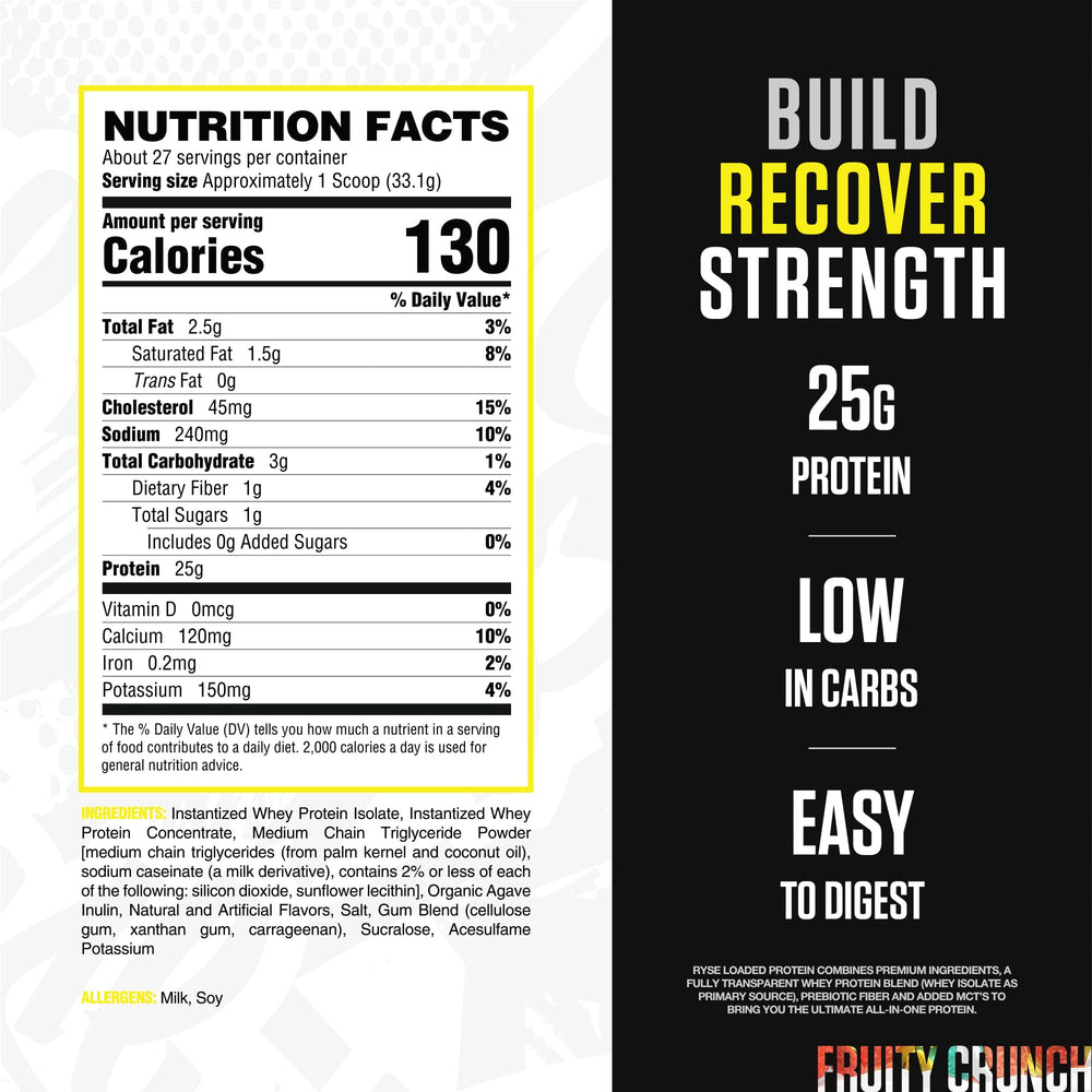 RYSE Loaded Protein Fruity Crunch scoop for convenient serving
