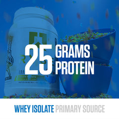 RYSE Loaded Protein Fruity Crunch shake glass ready for post-workout energy