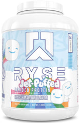 RYSE Loaded Protein Powder tub with jet-puffed marshmallow flavor for a satisfying shake.