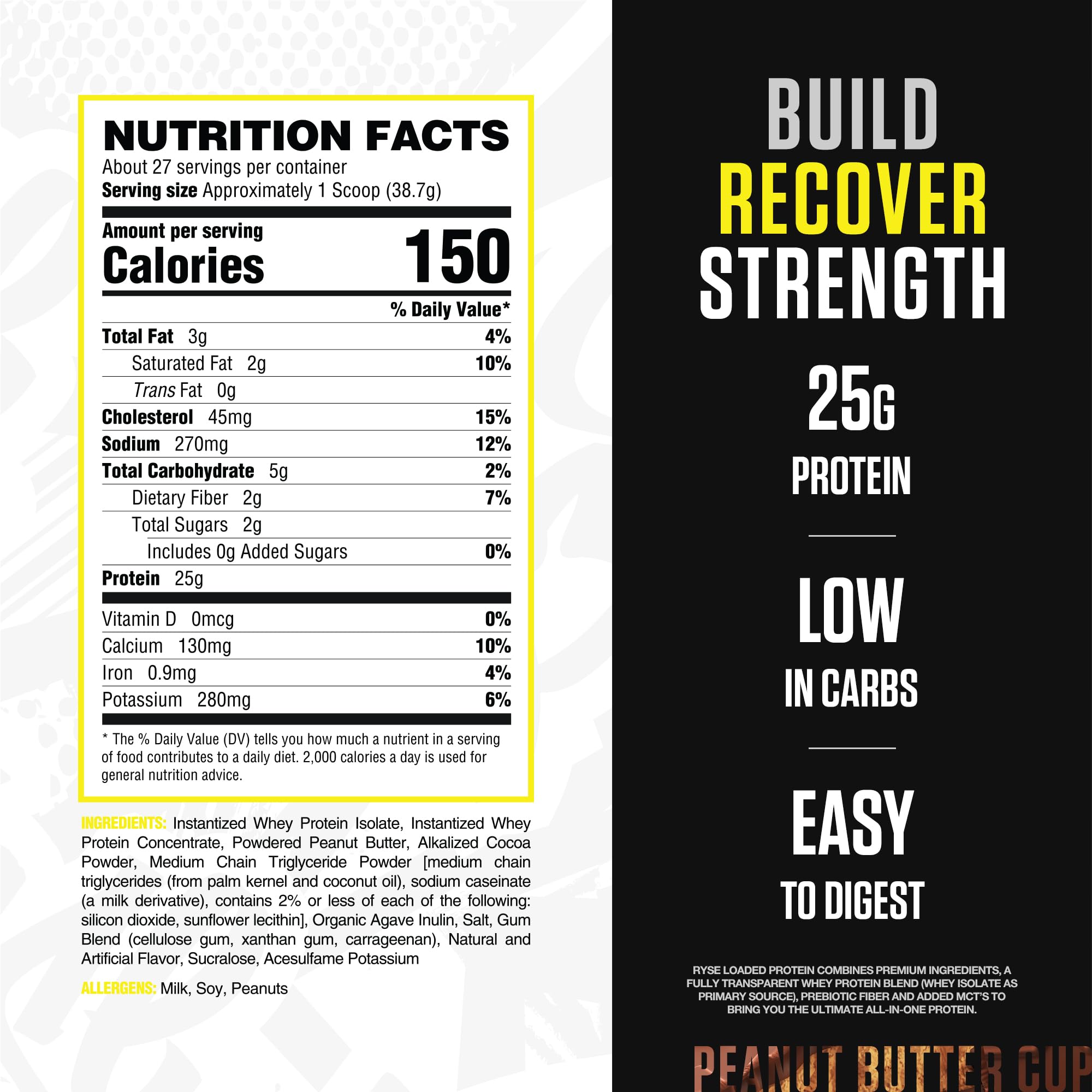 RYSE Loaded Protein Peanut Butter Cup scoop for quick, measured serving.