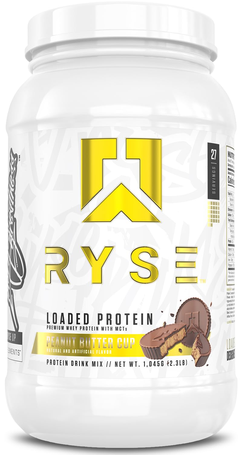 RYSE Loaded Protein Peanut Butter Cup tub, ideal for post-workout fueling and flavor.
