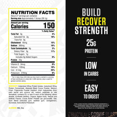 RYSE Loaded Protein Powder scoop beside glass highlighting 25g protein per serving