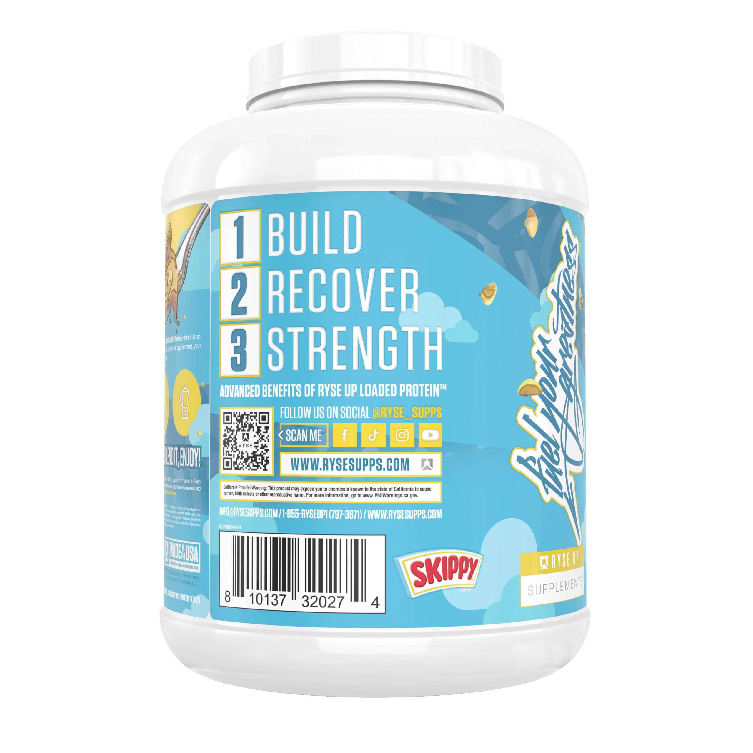 Scoop of RYSE Loaded Protein Powder in Skippy Peanut Butter flavor for quick shakes
