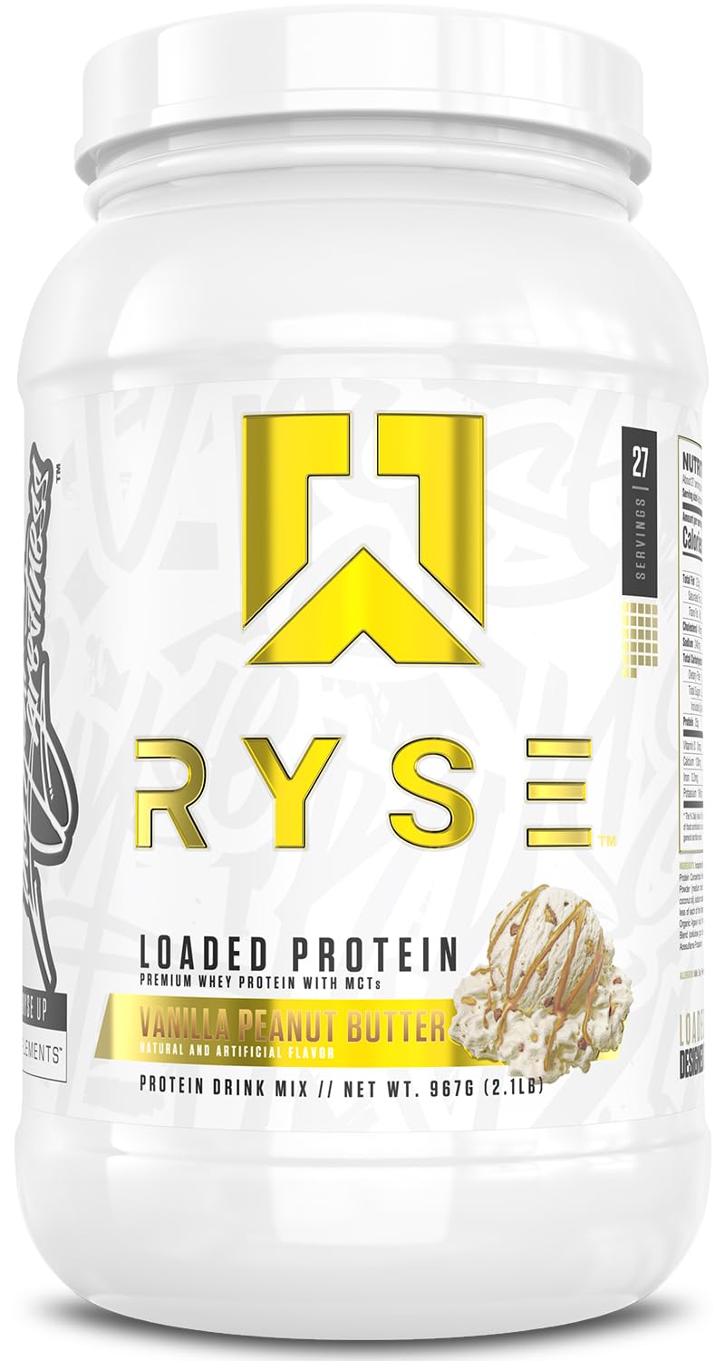RYSE Loaded Protein Powder Vanilla Peanut Butter bottle displaying premium protein for daily recovery.