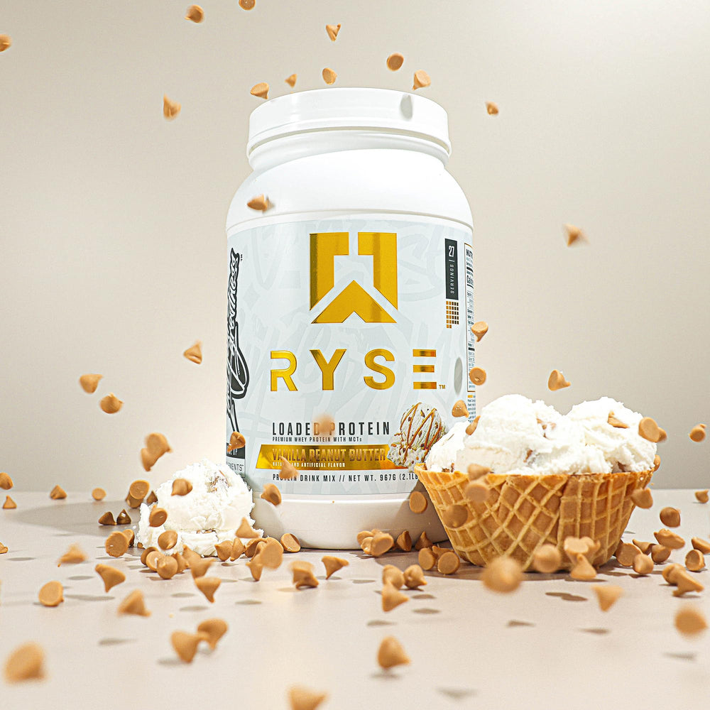 Ingredient panel onRYSE Loaded Protein Powder showcases low carb, low sugar purity.