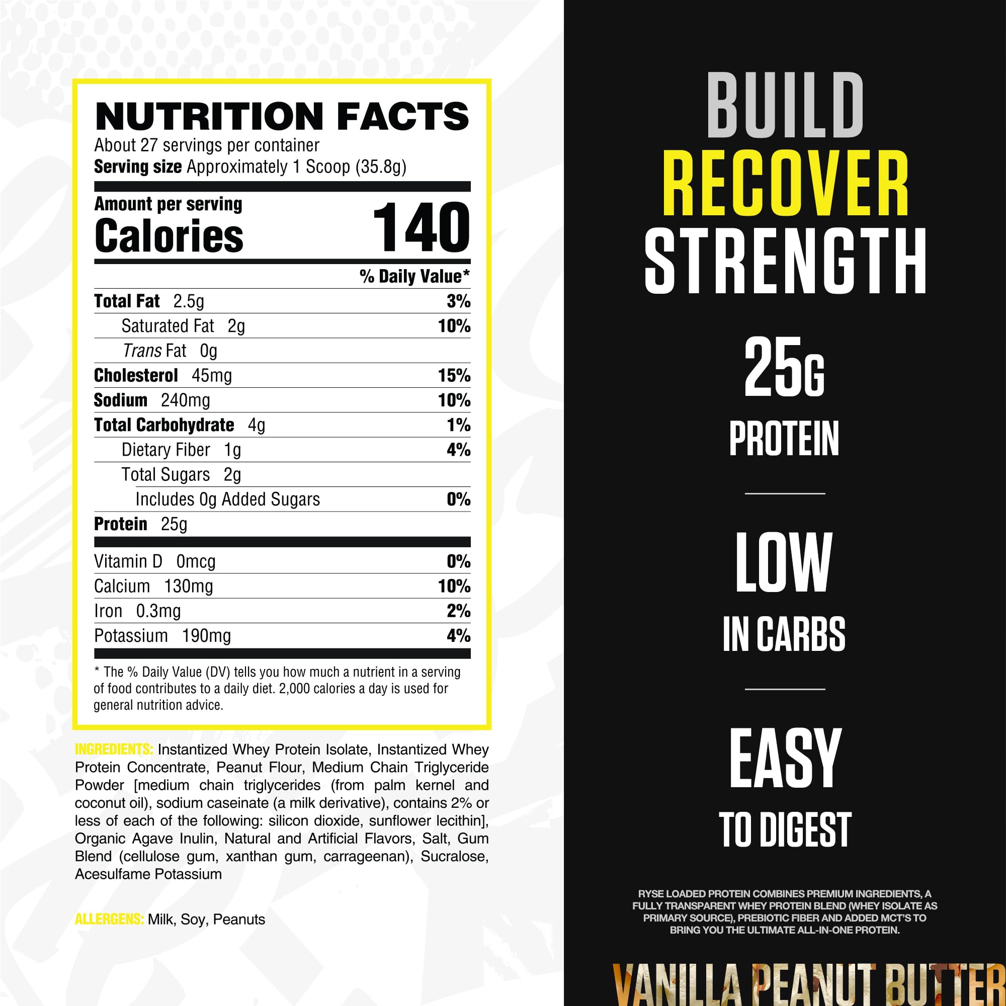 RYSE Loaded Protein Powder Vanilla Peanut Butter shake showing smooth texture and flavor.