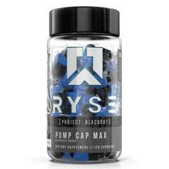 RYSE Project Blackout Pump Cap Max bottle front view for easy capsule pre-workout boosts