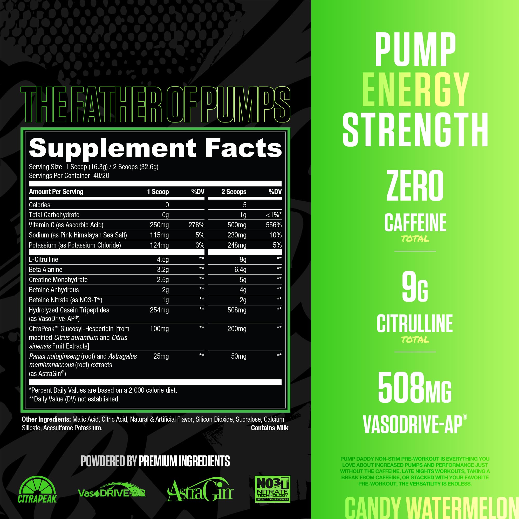 RYSE Pump Daddy V2 label highlights Citrulline, Creatine and Beta-Alanine blend.