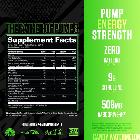 RYSE Pump Daddy V2 label highlights Citrulline, Creatine and Beta-Alanine blend.