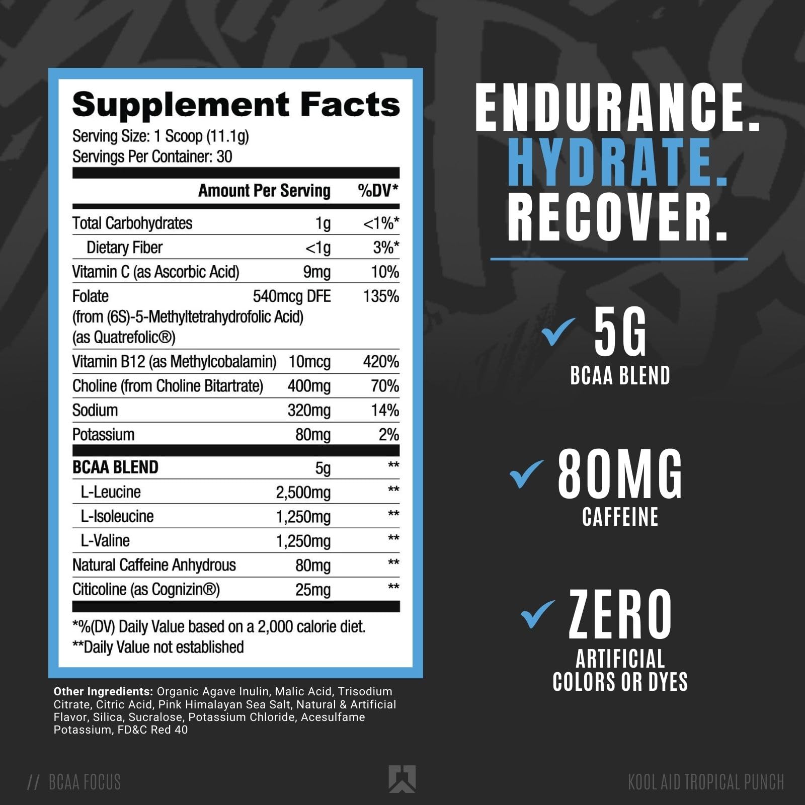 Scoop of RYSE Up BCAA Focus Powder showing dose for workout fueling and focus