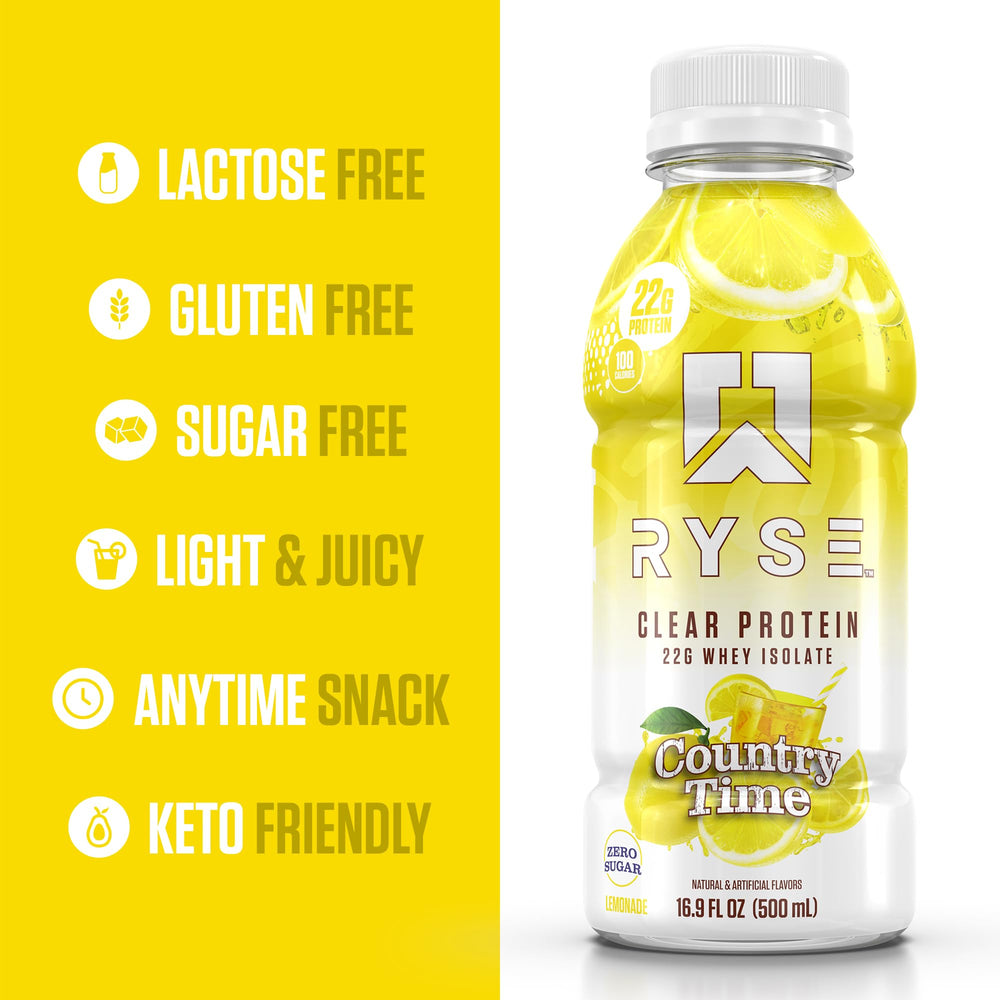 RYSE Clear Protein Drink Country Time Lemonade 16.9 oz bottle ready to enjoy